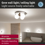 G9 ceiling light with three white glass globes in chrome, dimmable, ideal bathroom lighting