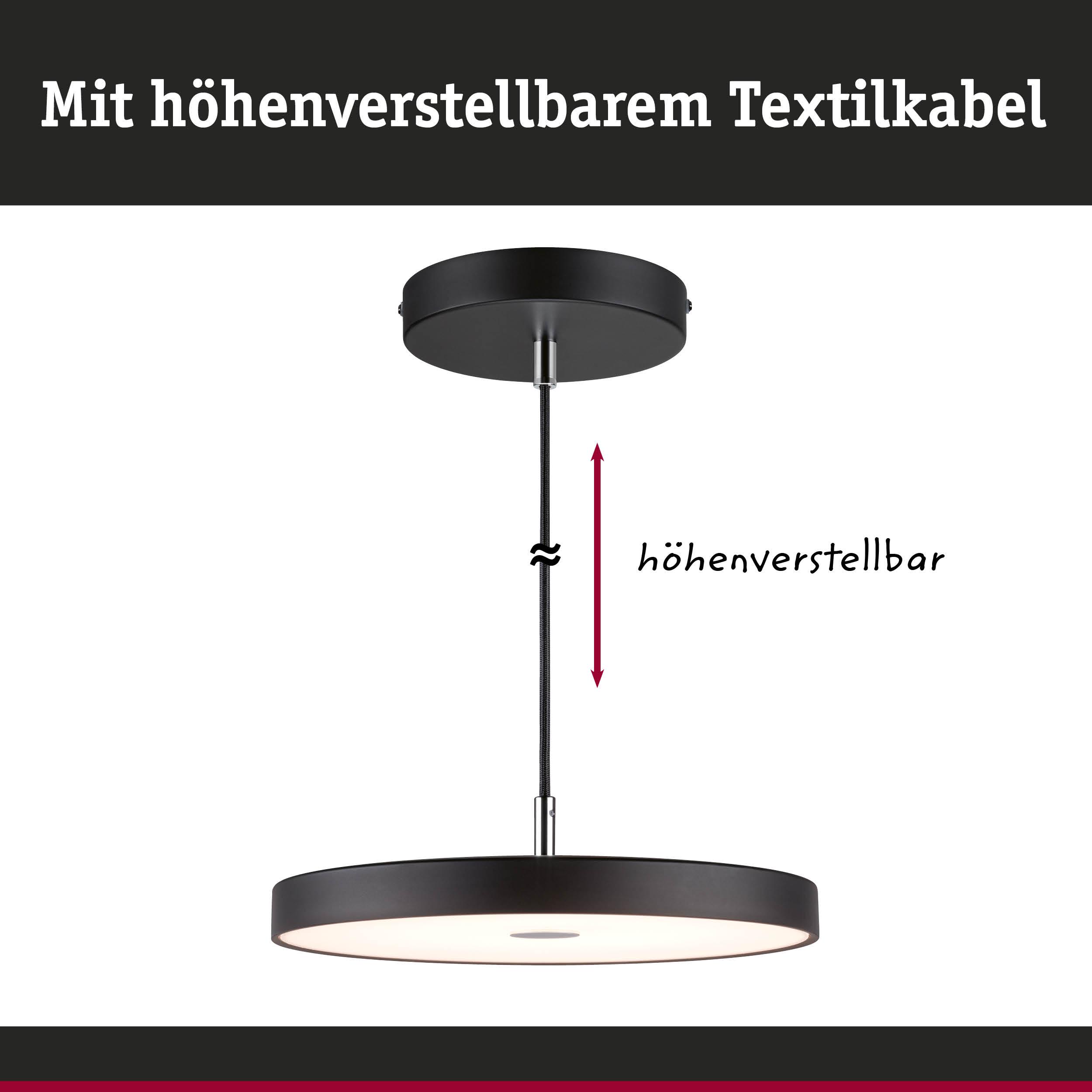 Schwarze LED-Pendelleuchte mit höhenverstellbarem Textilkabel für moderne Wohnräume