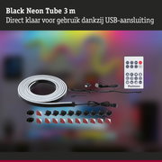 Zwarte neonbuis van 3 meter met USB-aansluiting, afstandsbediening en montagemateriaal voor LED-verlichting