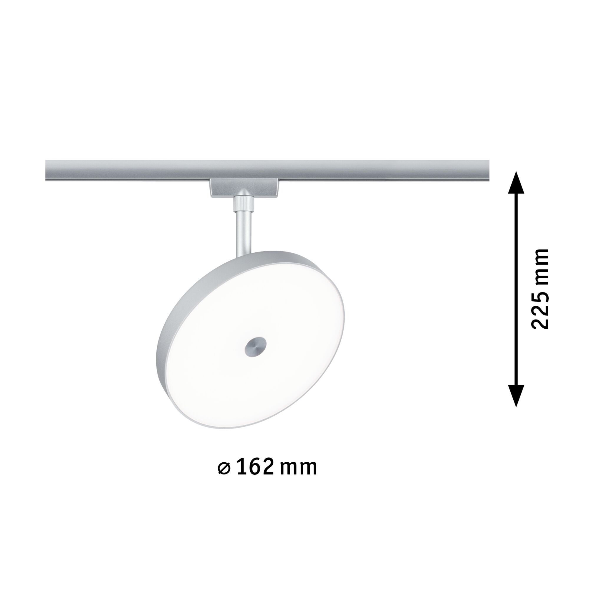 Rundes LED-Spotlicht in Silber mit 162 mm Durchmesser und 225 mm Höhe für Schienensysteme