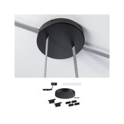 Support de plafond rond noir en métal avec câbles textiles gris et accessoires de montage pour éclairage LED