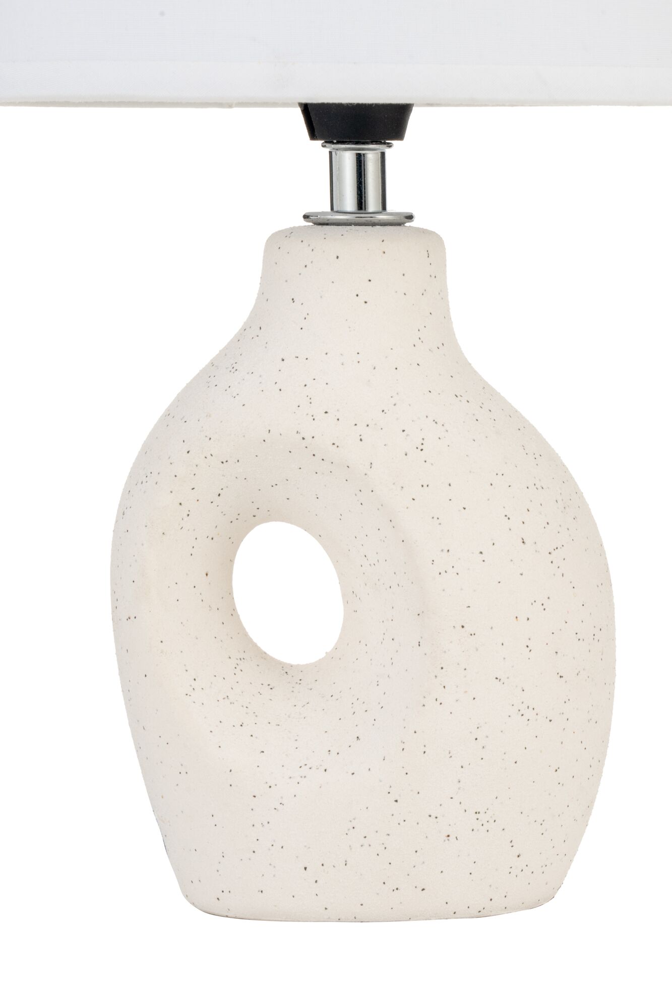 Modern white ceramic lamp base with hole and fine black speckles for stylish home lighting