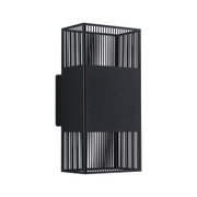 Black metal wall light with vertical slats for modern lighting and wall illumination