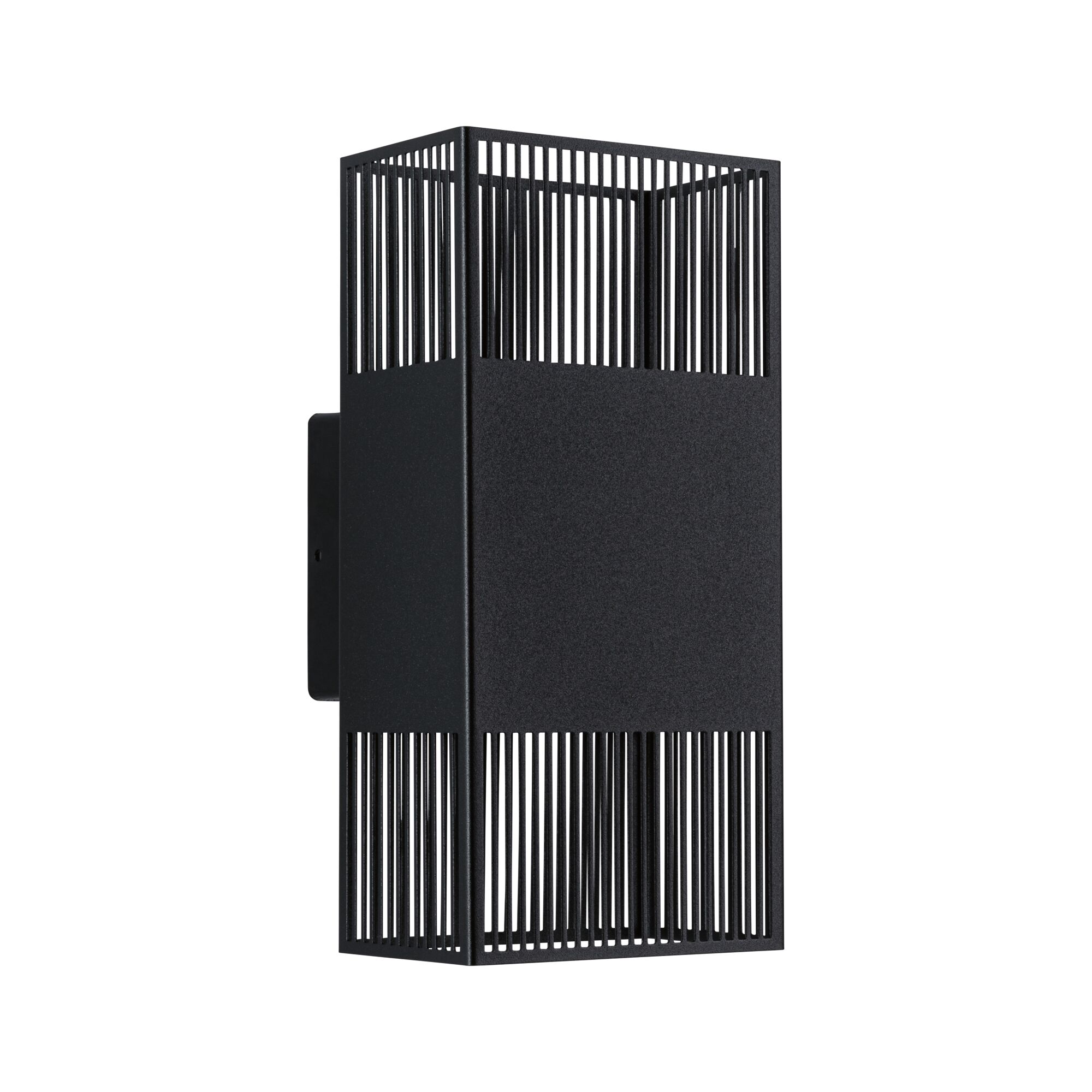 Schwarze Metall-Wandleuchte mit vertikalen Lamellen für modernes Lichtdesign und Wandbeleuchtung