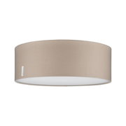 Beige fabric ceiling light with white diffuser for modern interiors and energy-efficient lighting