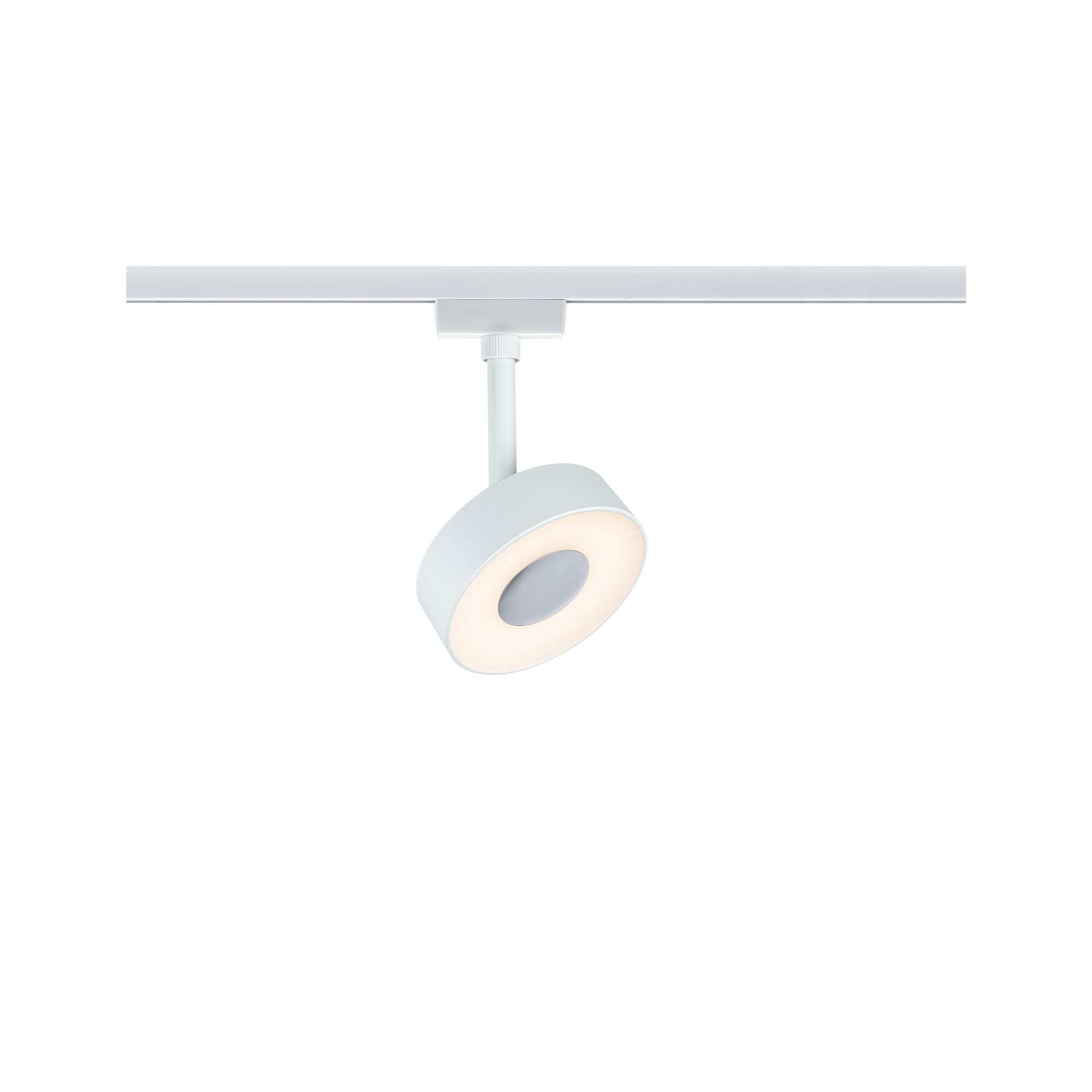 Moderne witte LED-railspot met ronde verlichte ring voor veelzijdige verlichting