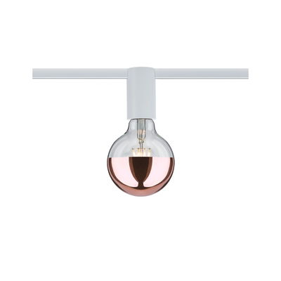 Modern LED bulb with half rose gold glass and white holder for track lighting systems