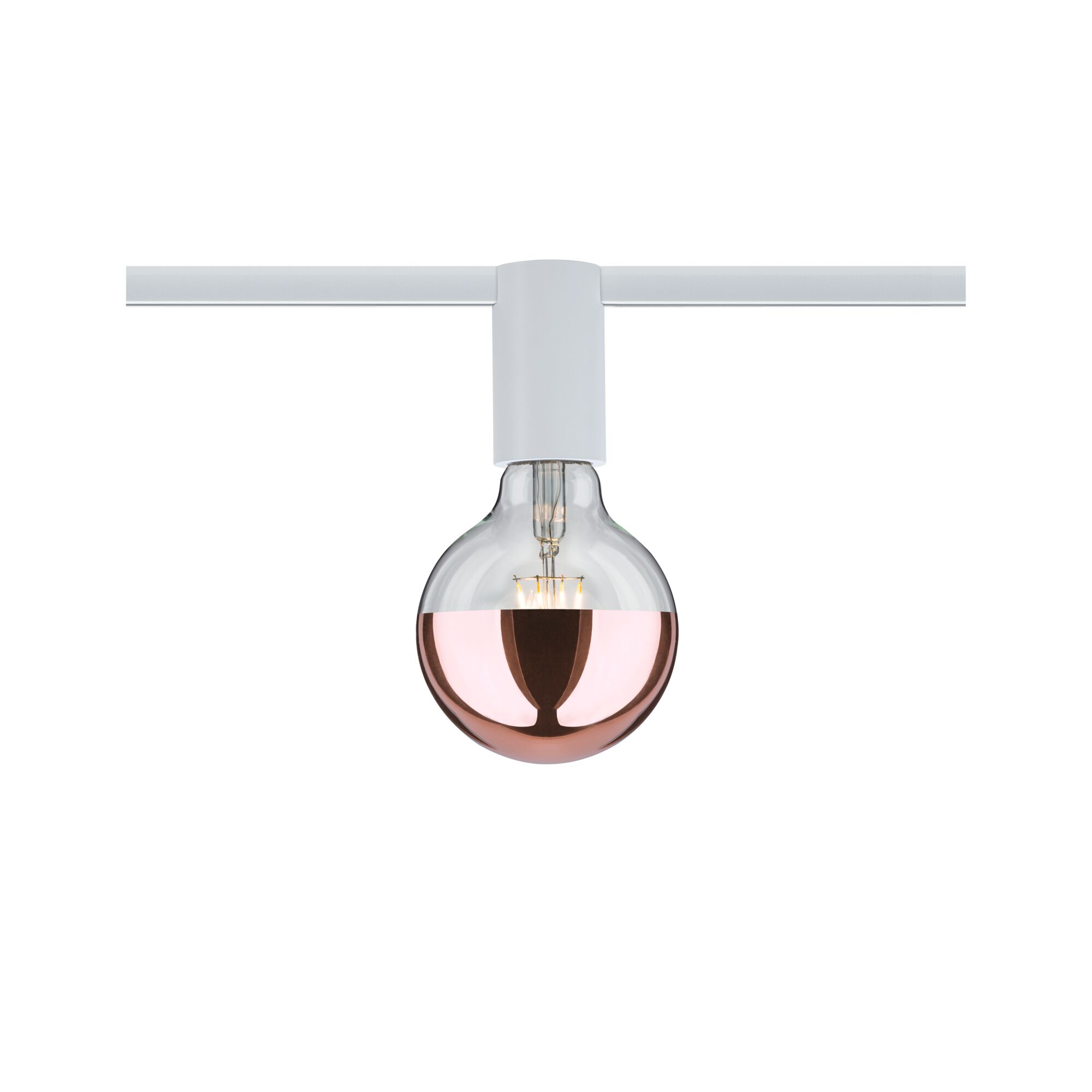 Moderne LED-lamp met half roségouden glas en witte houder voor railsystemen
