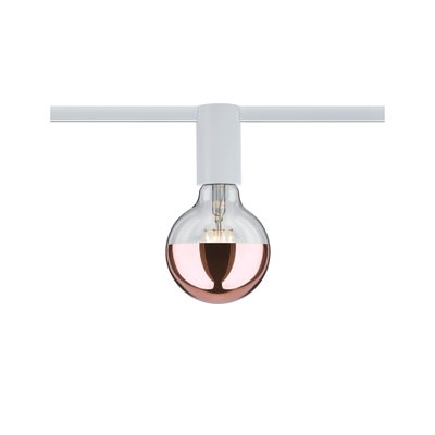 Moderne LED-lamp met half roségouden glas en witte houder voor railsystemen