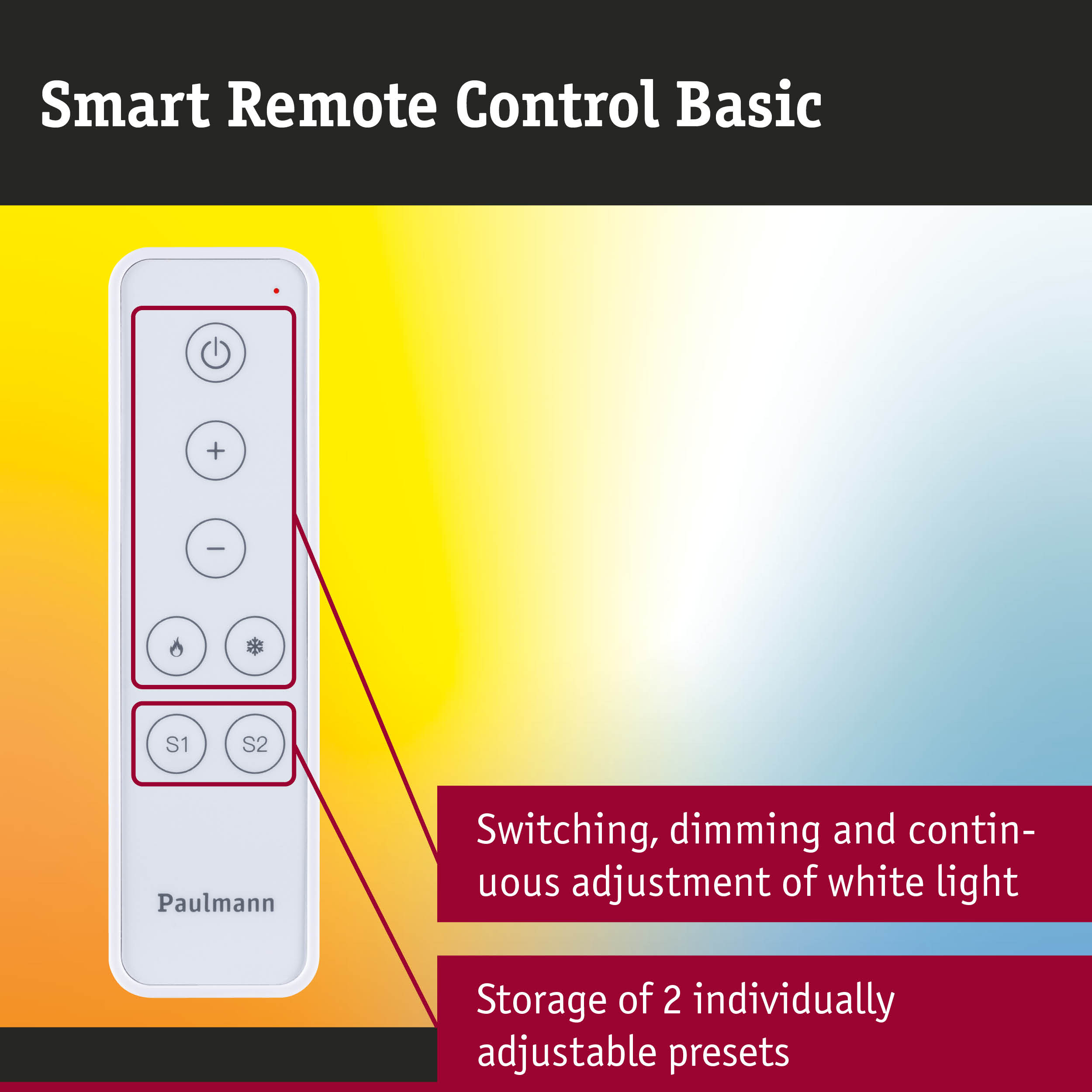 White Smart Remote Control Basic with buttons for switching, dimming and light adjustment