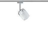 Modern white LED spotlight made of glass and metal for track systems, dimmable and adjustable