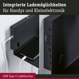 Schwarzes Wandregal mit integrierter USB Type-C Ladebuchse für Handys und kleine Elektronikgeräte