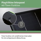 Schwarzes Plug & Shine Solarpanel mit Timer-Funktion für zeitgesteuerte Beleuchtung im Außenbereich