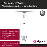 URail Tyros silver pendant light with colorful lighting and Zigbee 3.0 control via app and voice