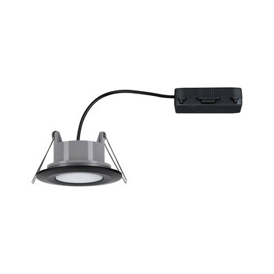Rund grå LED-indbygningslampe med sort kant og kabel til moderne indendørs belysning