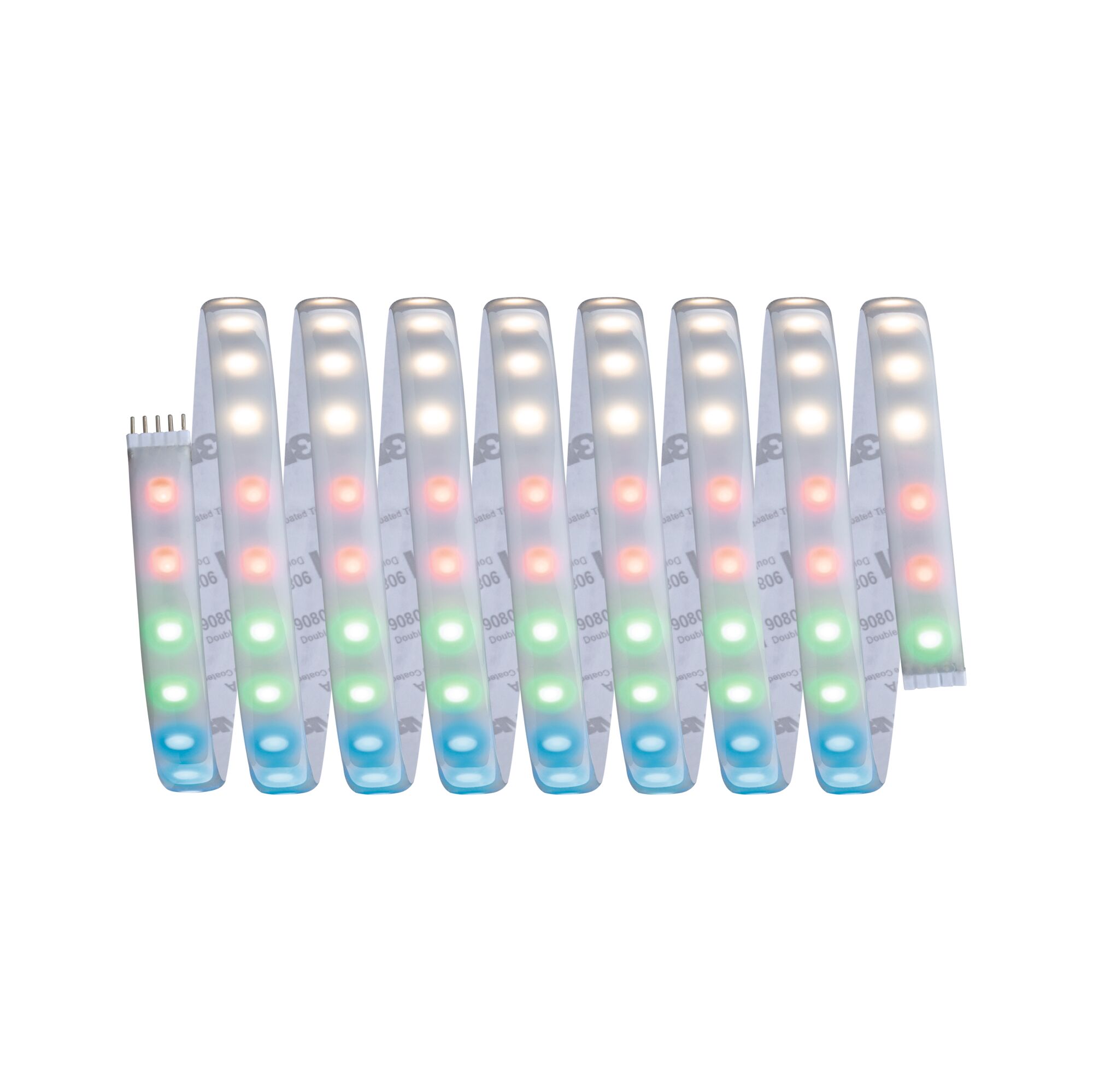 Flexible LED strip with colorful RGB diodes for decorative and ambient lighting solutions.