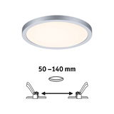 Rundes LED-Deckenlicht mit silbernem Aluminiumrahmen und warmweißem Licht, Einbauabstand 50-140 mm