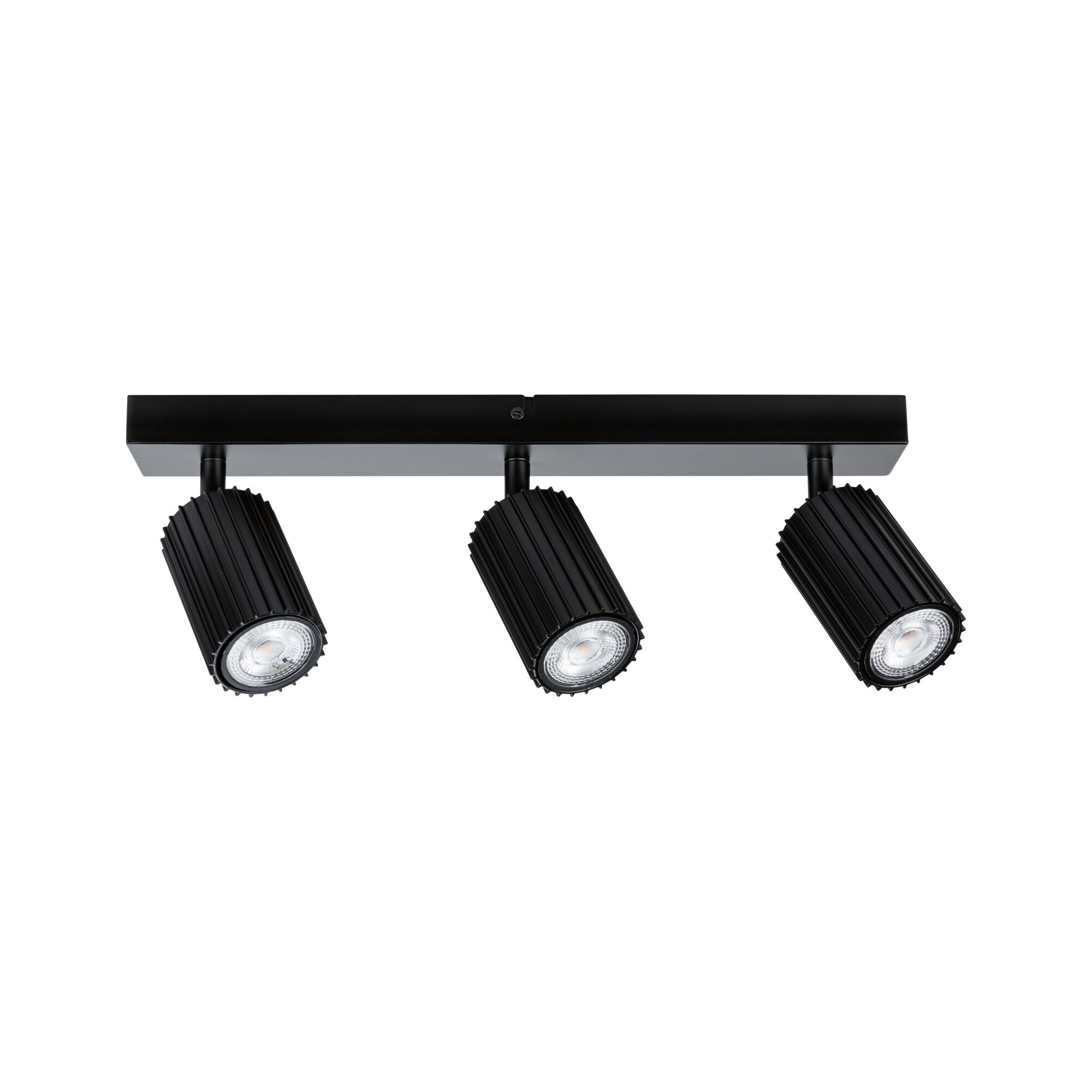 Black LED ceiling light with three adjustable aluminum spotlights for modern room lighting