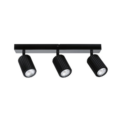 Black LED ceiling light with three adjustable aluminum spotlights for modern room lighting