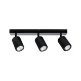 Schwarze LED-Deckenleuchte mit drei verstellbaren Strahlern aus Aluminium für moderne Raumbeleuchtung