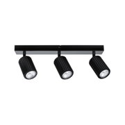 Plafonnier LED noir avec trois spots réglables en aluminium pour un éclairage moderne