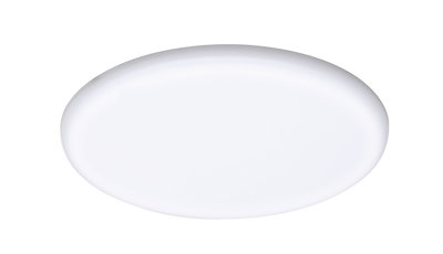 Round white LED ceiling light made of plastic for energy-efficient room lighting