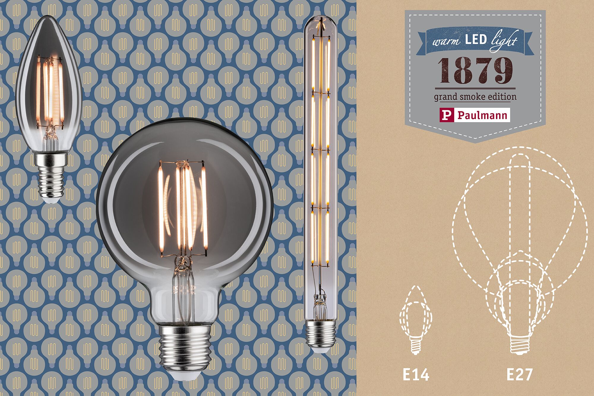 Paulmann 1879 Grand Smoke Edition LED-lampen in E14 en E27 fitting met warm licht en vintage look