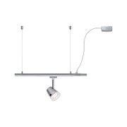 Moderne LED-Schiene in Silber mit verstellbarem Spot und Aufhängung für flexible Raumbeleuchtung