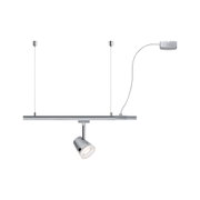 Moderne LED-Schiene in Silber mit verstellbarem Spot und Aufhängung für flexible Raumbeleuchtung
