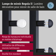 Lampe de miroir Regula II noire avec douille E14 pour éclairage de salle de bain