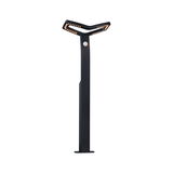 Zwarte LED-buitenlamp met bewegingssensor en modern Y-vormig metalen ontwerp voor tuin.