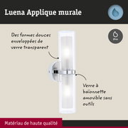 Applique murale Luena en verre transparent avec support chromé, protection IP44 pour salle de bain