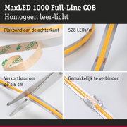 MaxLED 1000 COB LED-strip met 528 LEDs/m, zelfklevend, knipbaar en verbindbaar voor flexibele verlichting