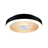 Rund loftlampe med sort metalramme og varmt hvidt LED-lys til moderne belysning
