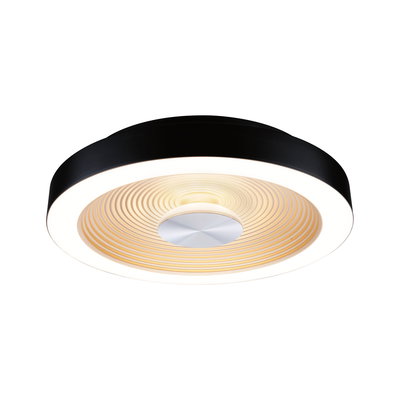 Rund loftlampe med sort metalramme og varmt hvidt LED-lys til moderne belysning