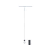 Weißes Pendel mit Chromfassung und abnehmbarem Zylinder für LED-Leuchtmittel, minimalistisches Design