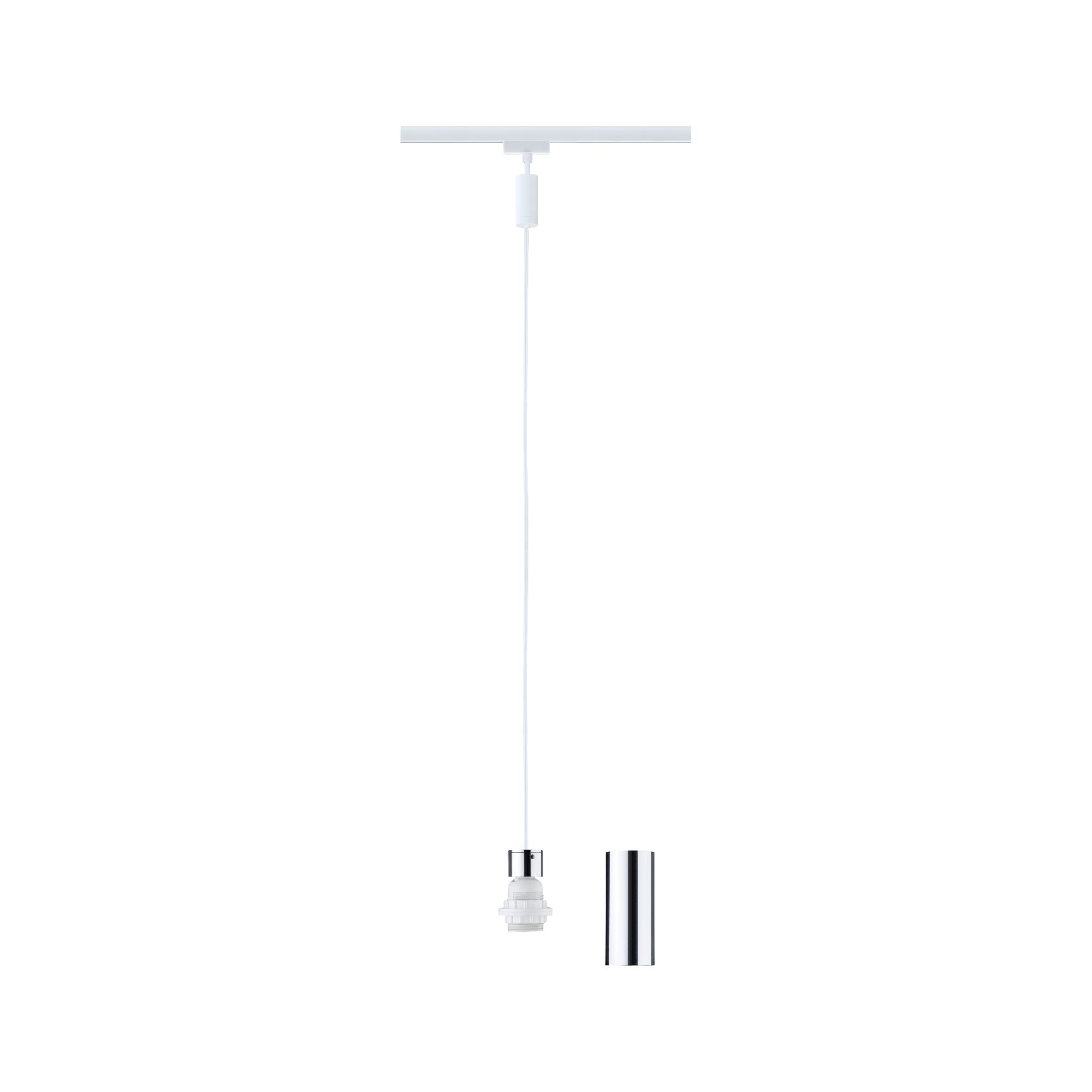 Weißes Pendel mit Chromfassung und abnehmbarem Zylinder für LED-Leuchtmittel, minimalistisches Design