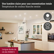 Cuisine moderne avec spots LED encastrés blanc neutre pour un éclairage concentré et longue durée