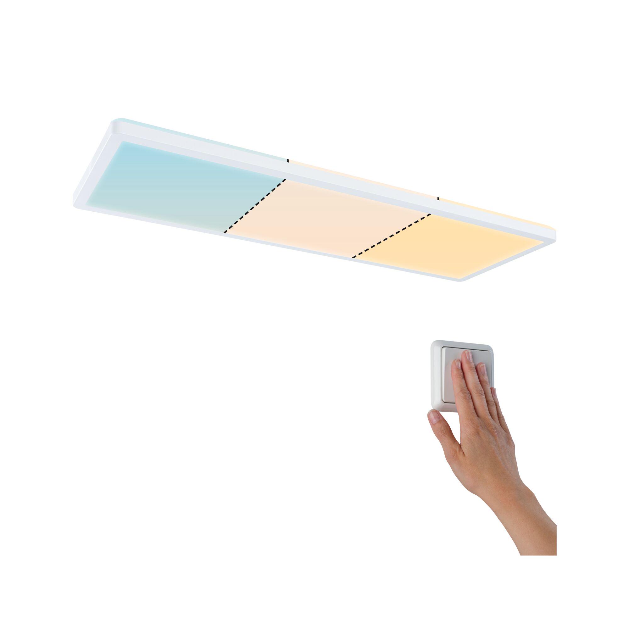 Weißes LED-Deckenlicht mit einstellbarer Farbtemperatur in Blau und Warmweiß, gesteuert per Schalter