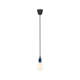 Suspension minimaliste avec câble bleu et ampoule blanche pour éclairage intérieur moderne