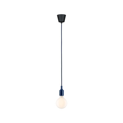 Suspension minimaliste avec câble bleu et ampoule blanche pour éclairage intérieur moderne