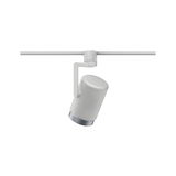 Moderner weißer LED-Strahler aus Metall mit silbernem Rand für Schienensystembeleuchtung