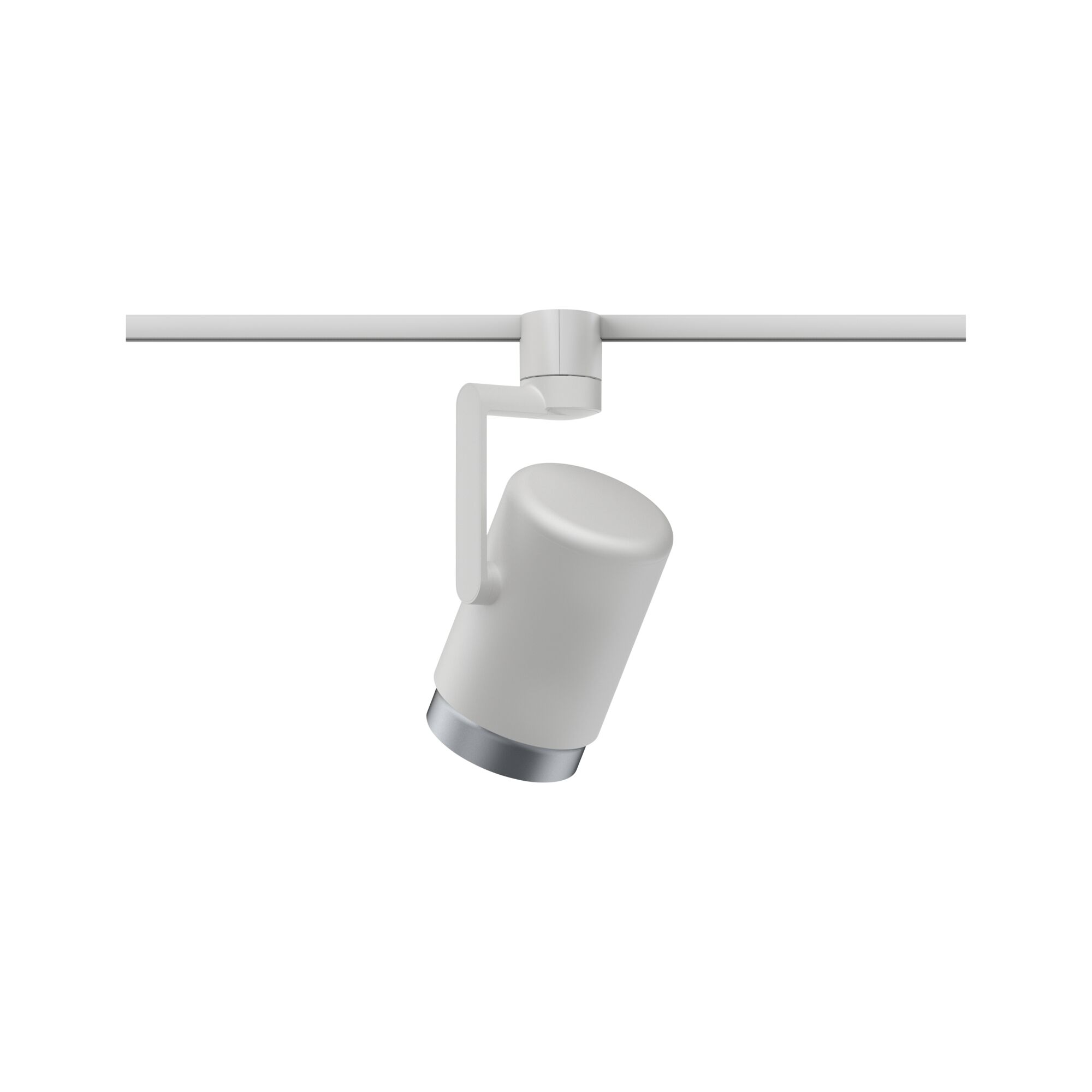 Moderner weißer LED-Spot aus Metall an Schienensystem für flexible Beleuchtung
