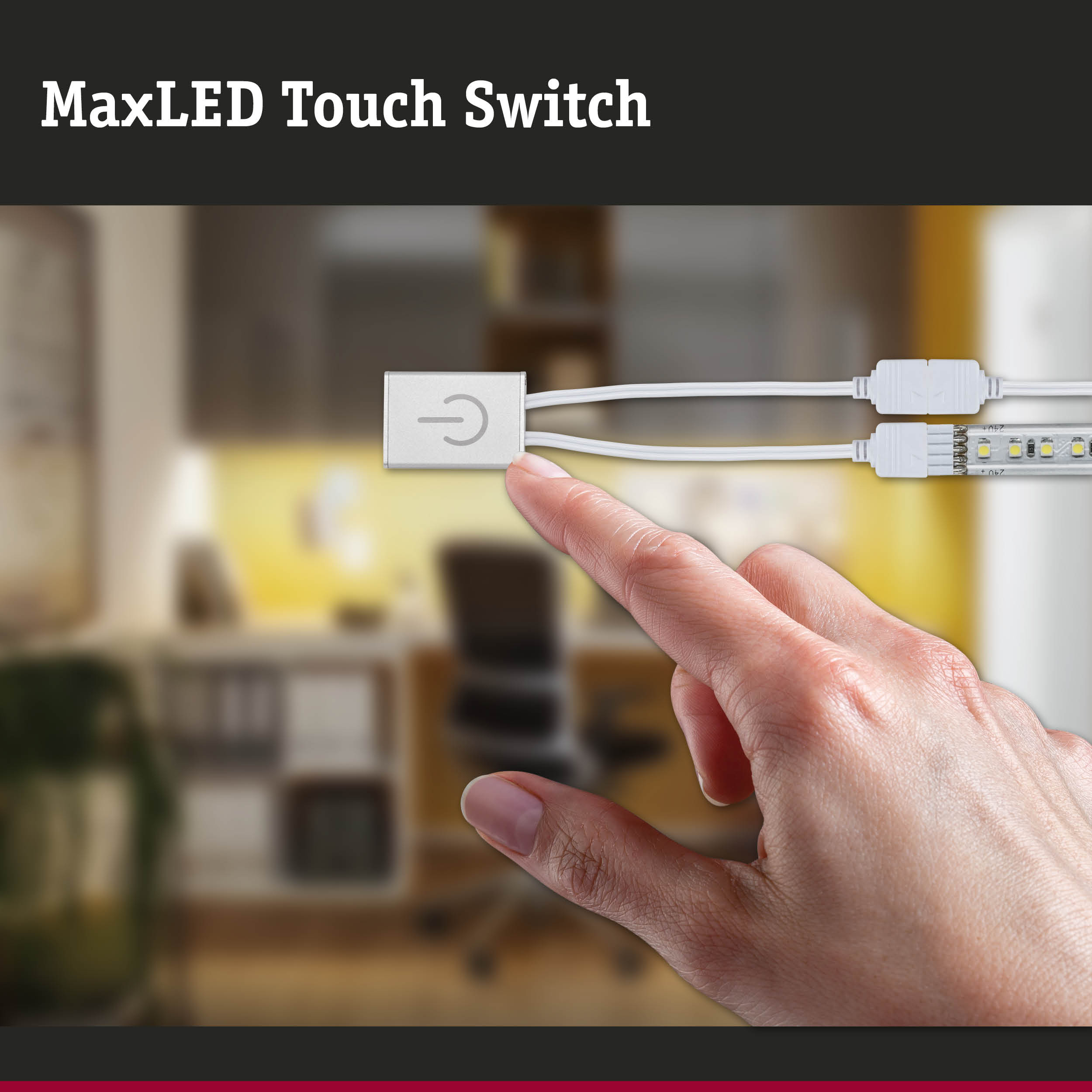 White MaxLED Touch Switch plastic controller with LED strip connection for smart lighting control