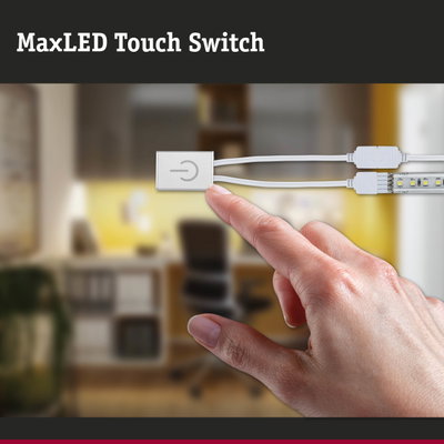 White MaxLED Touch Switch plastic controller with LED strip connection for smart lighting control