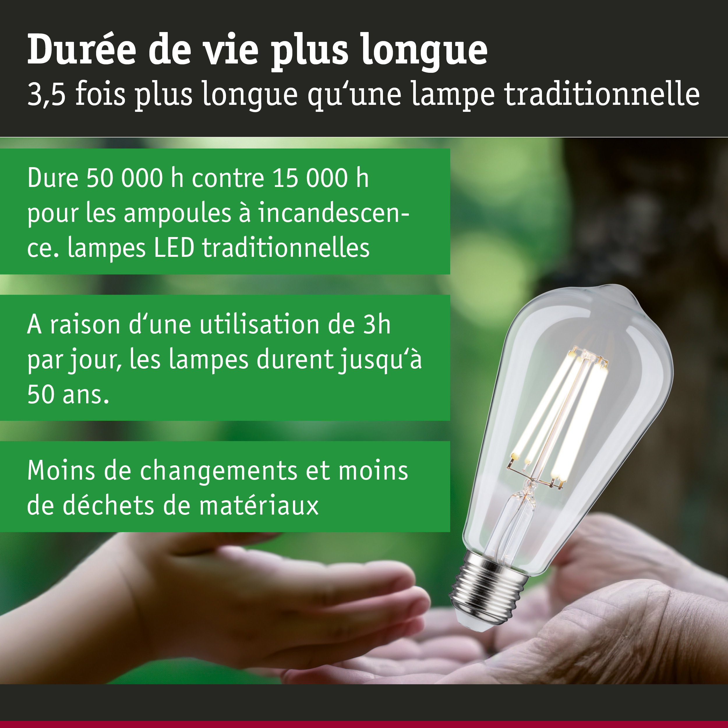 Ampoule LED à longue durée de vie tenue en main, lampe LED économique en énergie