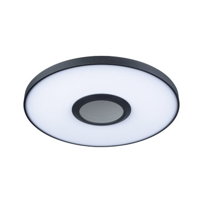 Round LED ceiling light with black metal frame and white diffuser for modern room lighting