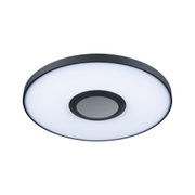 Round LED ceiling light with black metal frame and white diffuser for modern room lighting
