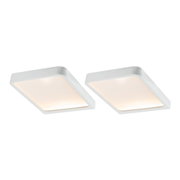 Two white square LED ceiling lights with aluminum frame and warm white light for living spaces