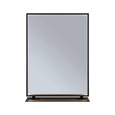 Modern rectangular mirror with black metal frame and shelf for bathroom or hallway